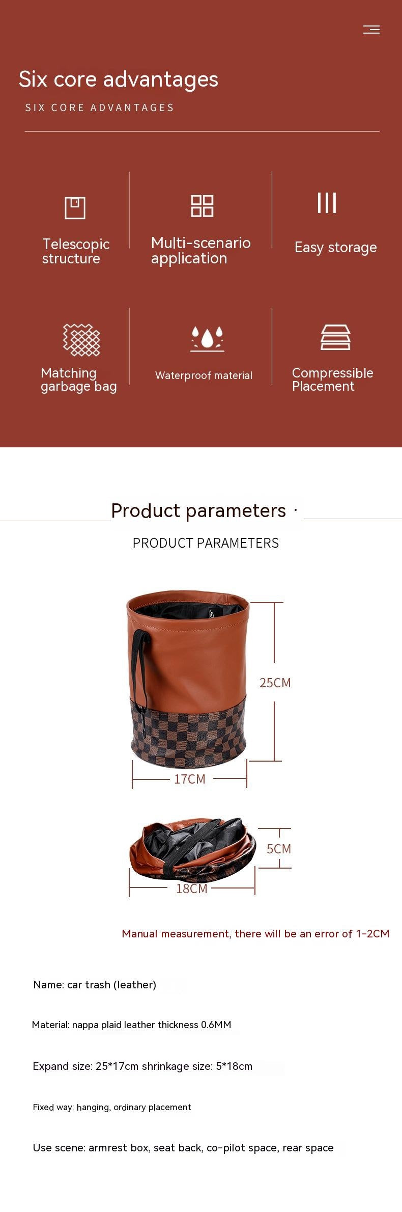 Multifunktionaler, einziehbarer Innenmülleimer aus Leder